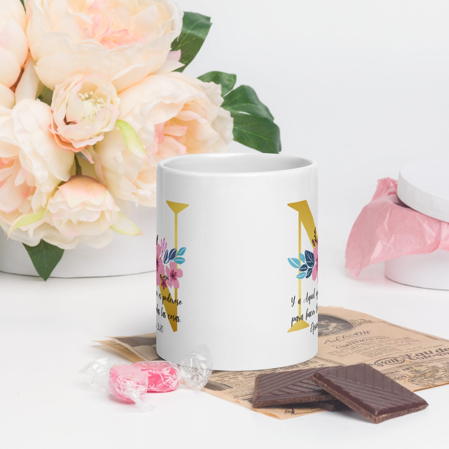 Initial Letter and Biblical Verse white glossy mug