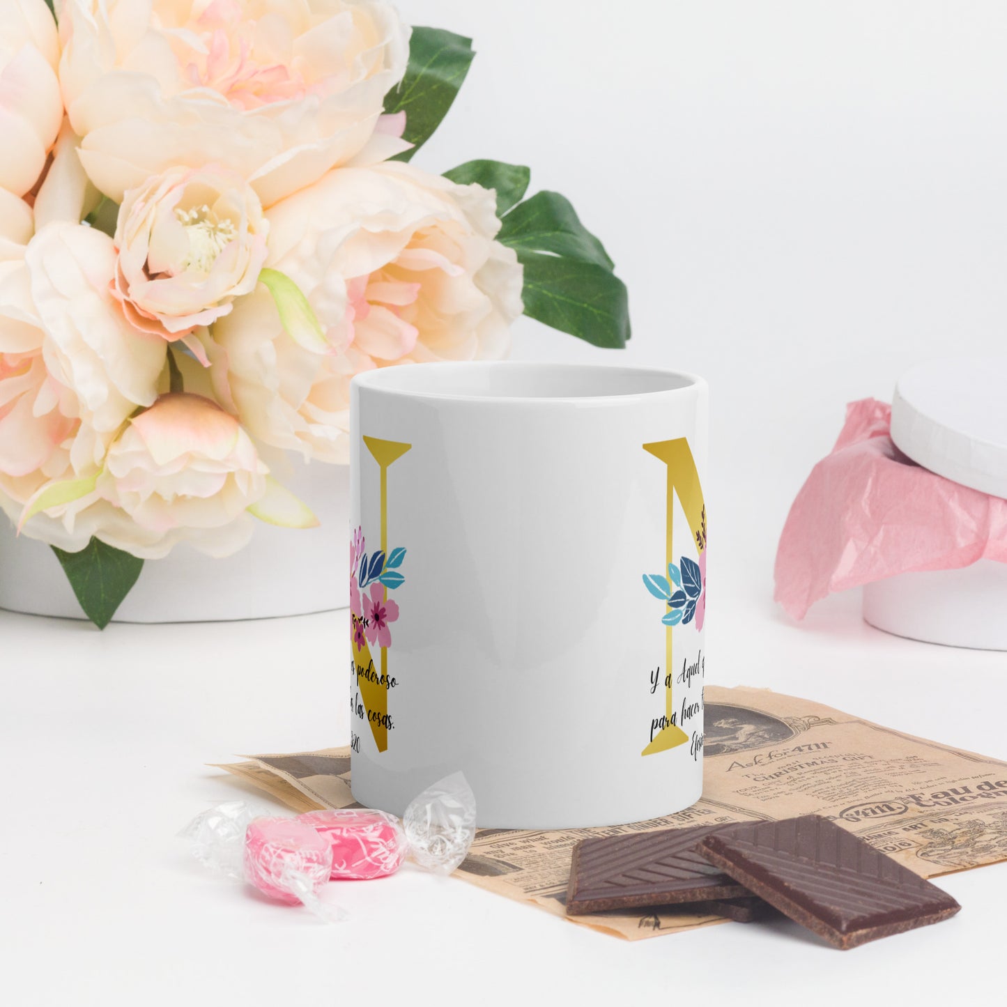Initial Letter and Biblical Verse white glossy mug