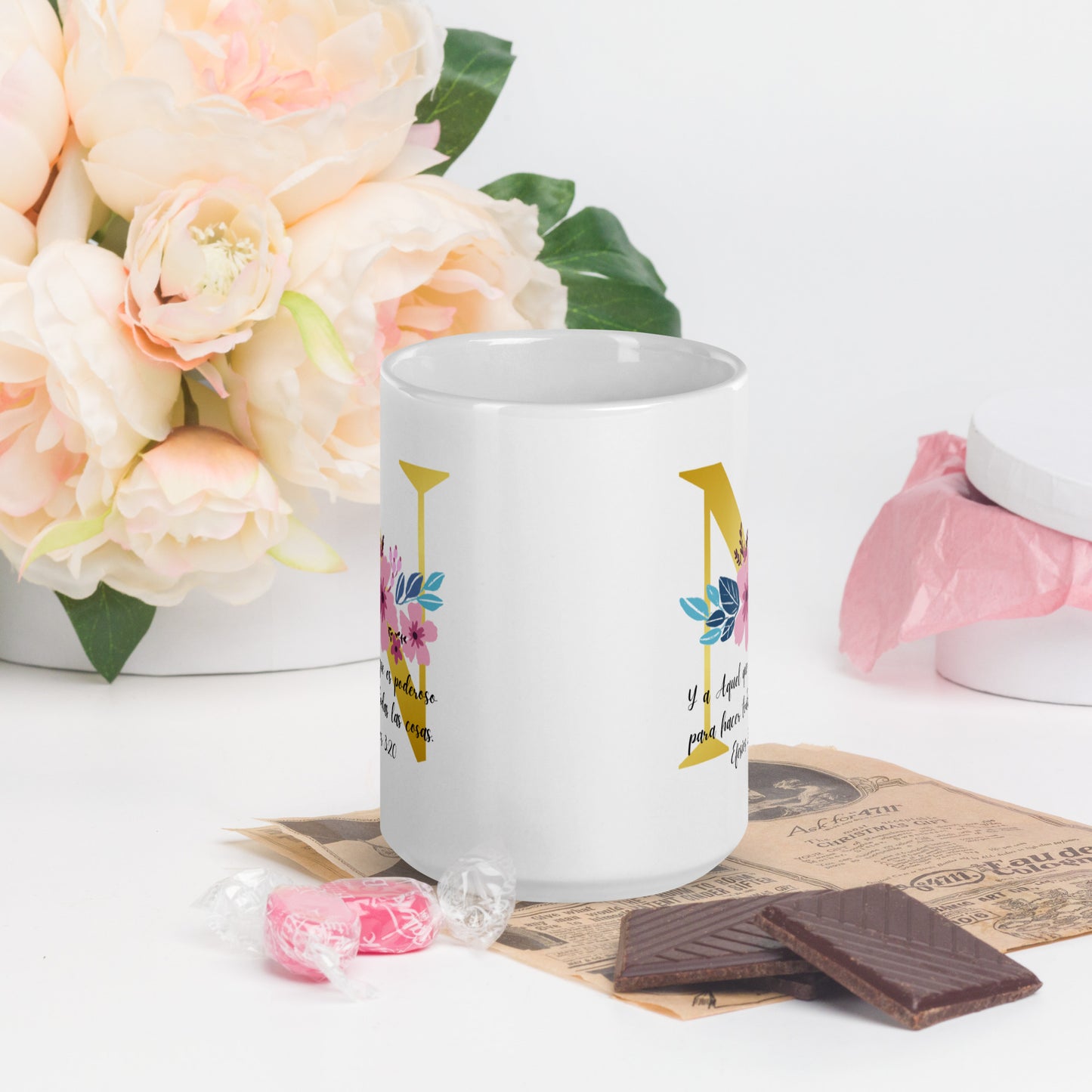 Initial Letter and Biblical Verse white glossy mug