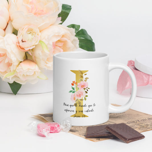 Initial letter and Biblical Verse white glossy mug